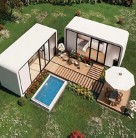 Maison Capsule Modulaire Préfabriquée Portable Apple Cabin, Bungalow de Jardin Assemblé, Bar & Bureau Modulaire avec Terrasse et Mousse Intégrée