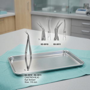 Ciseaux micro-opératoires CASTROVIEJO à ressort 110 mm, manuels, en acier inoxydable de qualité supérieure, kit chirurgical de classe I, instruments Vitra, garantie 1 an - Product Image 3