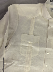Hombres de <span class=keywords><strong>manga</strong></span> <span class=keywords><strong>larga</strong></span> Squish estilo cubano blanco 100% Lino Casual cuatro bolsillos plisado frente <span class=keywords><strong>Guayabera</strong></span> camisas - Product Image 3