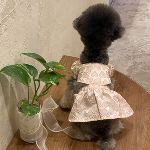 Vestido para perros con diseño de jacquard de corazón, manga abullonada, cuello cuadrado, diseño de dos piezas, lindo atuendo de princesa para cachorros, para perros pequeños - Product Image 3