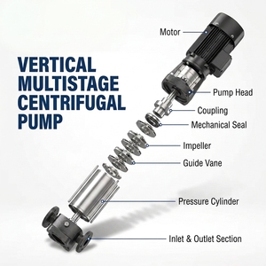 Pompe centrifuge verticale multi-étages industrielle en acier inoxydable 304 316, hauteur de refoulement 300m, débit 40m³/h, haute pression - Product Image 3