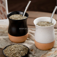 2026 Emerit Vente en gros Tasse à yerba maté en céramique 260 ml avec logo personnalisé, base en bois, style argentin, avec bombilla