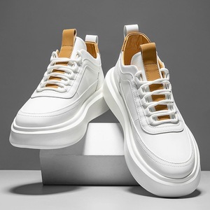 Baskets plateforme blanches à bout rond et lacets, couleur unie, tige en PU, semelle extérieure en caoutchouc, semelle intermédiaire en EVA, toutes saisons, chaussures pour hommes - Product Image 2