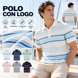 Polo con Logotipo, Camiseta Polo de Algodón a Rayas para Hombre, Logotipo Personalizado, Manga Corta, Polo de Golf para Hombre, Ropa Deportiva Informal de Fabricante - Product Image 1