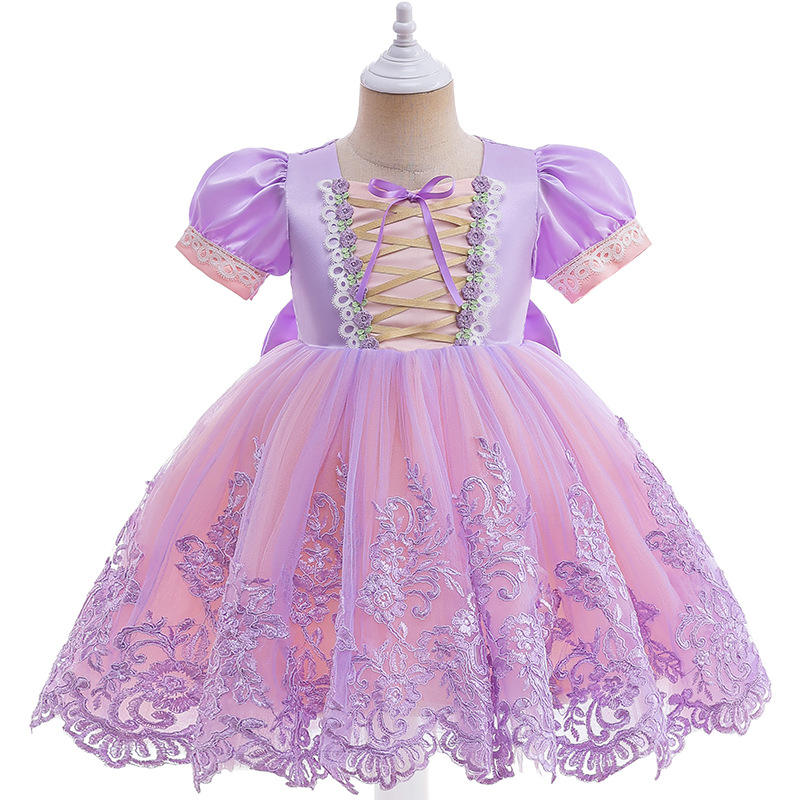 Hot Sale TV Movie Rapunzel Princess Costume for Baby Girls Lace