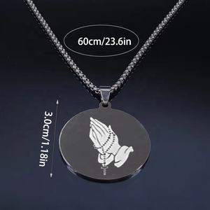 新设计宁静祈祷基督教珠宝时尚男女通用不锈钢圆形黑色吊坠项链圣经诗歌项链 - Product Image 6