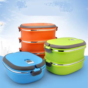 Customized logo stainless steel bento box Student double-layer thermal insulation lunch box Rectangle multi-layer lunch box