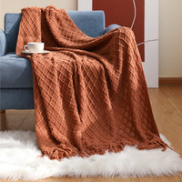 Couverture tricotée nordique à pompons, couleur unie, pour l'été, drap de lit rafraîchissant