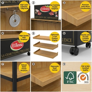 Présentoir de charcuterie en bois en gros, support de sol pour saucisses, salamis, saucissons, présentoir de produits de charcuterie sous vide avec crochets inclinés - Product Image 5