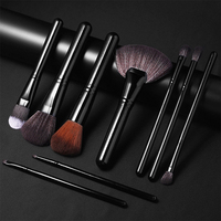 Offre Spéciale – Ensemble de 9 Pinceaux de Maquillage Visage à Manche en Bois Noir Brillant avec Logo Personnalisé et Forme Angulaire pour Fond de Teint
