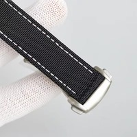 Montre-bracelet mécanique de luxe pour homme, nouvelle collection, en acier inoxydable, cadran noir et blanc, bracelet en nylon noir, chronographe, réserve de marche