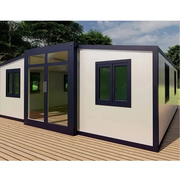 Maison modulaire portable en conteneur extensible Maison grise en conteneur extensible Maison préfabriquée à ossature