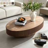 Table basse ovale moderne à cannelures, plateau en bois massif, table centrale minimaliste pour salon, style nordique, table d'appoint à profil bas
