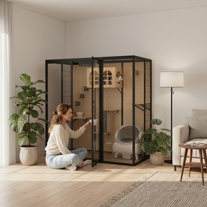 Villa de Lujo <span class=keywords><strong>para</strong></span> Gatos de Interior, Espacio de Vida <span class=keywords><strong>para</strong></span> Gatos, Casa <span class=keywords><strong>para</strong></span> Gatos de Madera Maciza Premium Hecha a Mano, Espaciosa, Cálida, Segura, No Tóxica, Elegante, Modelos Dobles - Product Image 3