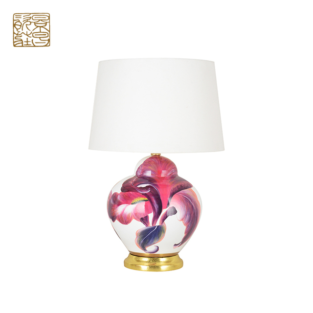 Modern European Design Ceramic Table Lamp with Drum Shade Decorative Comfort Luxury China Flower Pattern