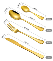 Vente en gros usine – Lot de 24 couverts dorés en acier inoxydable (couteaux, fourchettes, cuillères) pour service de table et fêtes, service 6 personnes