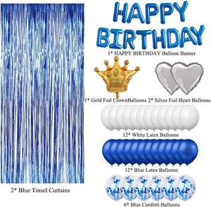 Azul <span class=keywords><strong>Feliz</strong></span> cumpleaños corona globos hoja flecos cortina cumpleaños fiesta decoraciones conjunto para graduación Halloween fiesta suministros - Product Image 5