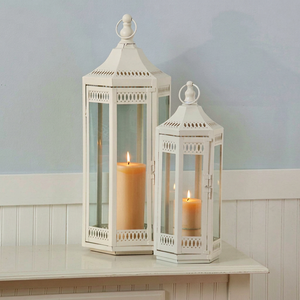 Handcrafted Metal Lantern with Geometric Pattern and Clear Glass for Wedding Centerpiece and Home Decor - Product Image 2