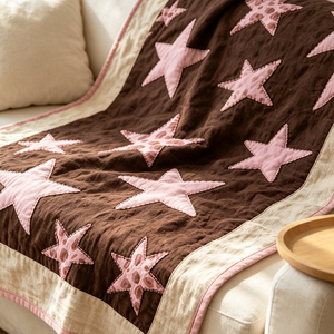 Manta acolchada de algodón con apliques de estrellas rosas y marrones, colcha suave de patchwork para dormitorio infantil, sofá, cama, decoración del hogar - Product Image 2