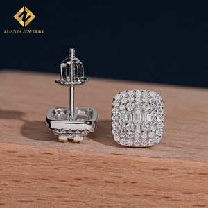 Nuevos en Stock, Aretes de Plata 925 con Moissanita de Corte Mixto, Aretes con Cierre de Rosca, VVS, Regalo para Mujer - Product Image 6