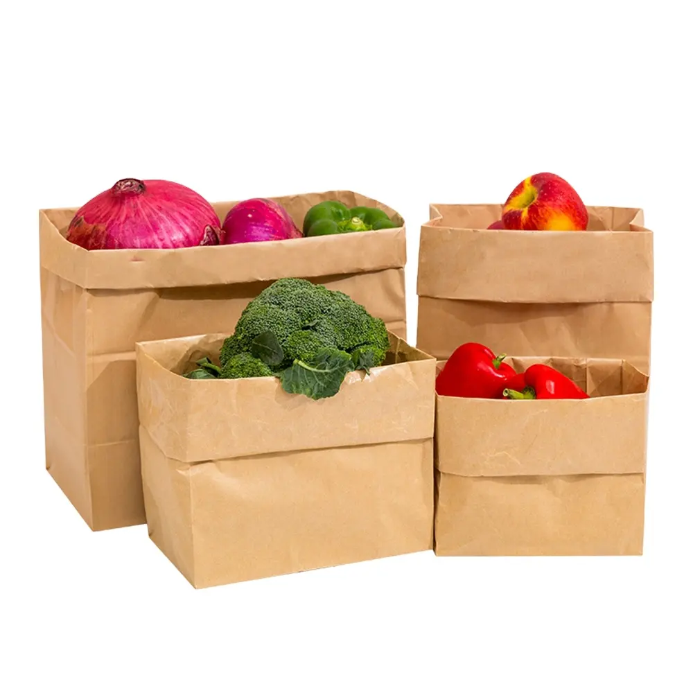 Sac en papier Kraft lavable et biodégradable, sac en papier imperméable pour Fruits, panier de rangement pour plantes, haut à bec pour Agriculture
