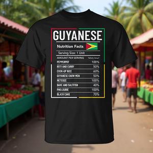 Camiseta con información nutricional de Guyana, unisex, para adultos, manga corta, cuello redondo, impresión digital, diseño promocional - Product Image 3