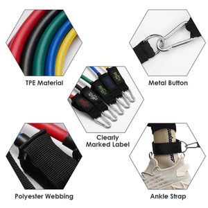 Zhoya Logo Tập Luyện 100lbs 5 Cấp Độ Có Thể Điều Chỉnh Phòng Tập Thể Dục Tập Thể Dục Tập Thể Dục Đàn Hồi 11Pcs TPE Latex Kháng Ban Nhạc Đào Tạo Ống Bộ - Product Image 3