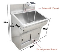 Évier de lavage autoportant en acier inoxydable 304, lavabo multi-personnes pour hôpitaux avec capteur automatique ou pédale