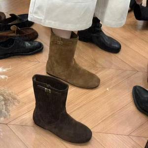 Bottes de cowboy occidentales en daim à bout rond pour femme, rehaussantes, nouvelle collection 2026, bottines polyvalentes - Product Image 3