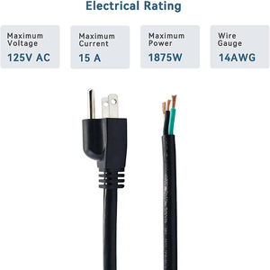 5FT 18Awg US <span class=keywords><strong>Cable</strong></span> de alimentación de <span class=keywords><strong>cable</strong></span> abierto pelado EE. UU. <span class=keywords><strong>Cable</strong></span> de alimentación de 3 puntas para monitor de computadora Pc - Product Image 3