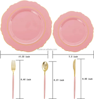 Assiettes en plastique rose mauve moderne Vaisselle incassable Vaisselle bon marché Mariage Bord doré Chargeur en plastique