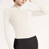 Tocreative Support personnalisé à manches longues Yoga course veste de sport-doux moyen Stretch Polyester femmes col rond haut