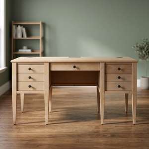 Modern Solid Wood Rectangular Executive <b>Desk</b> with Power Outlets Height Adjustable for Home Office Study - Product Image 4