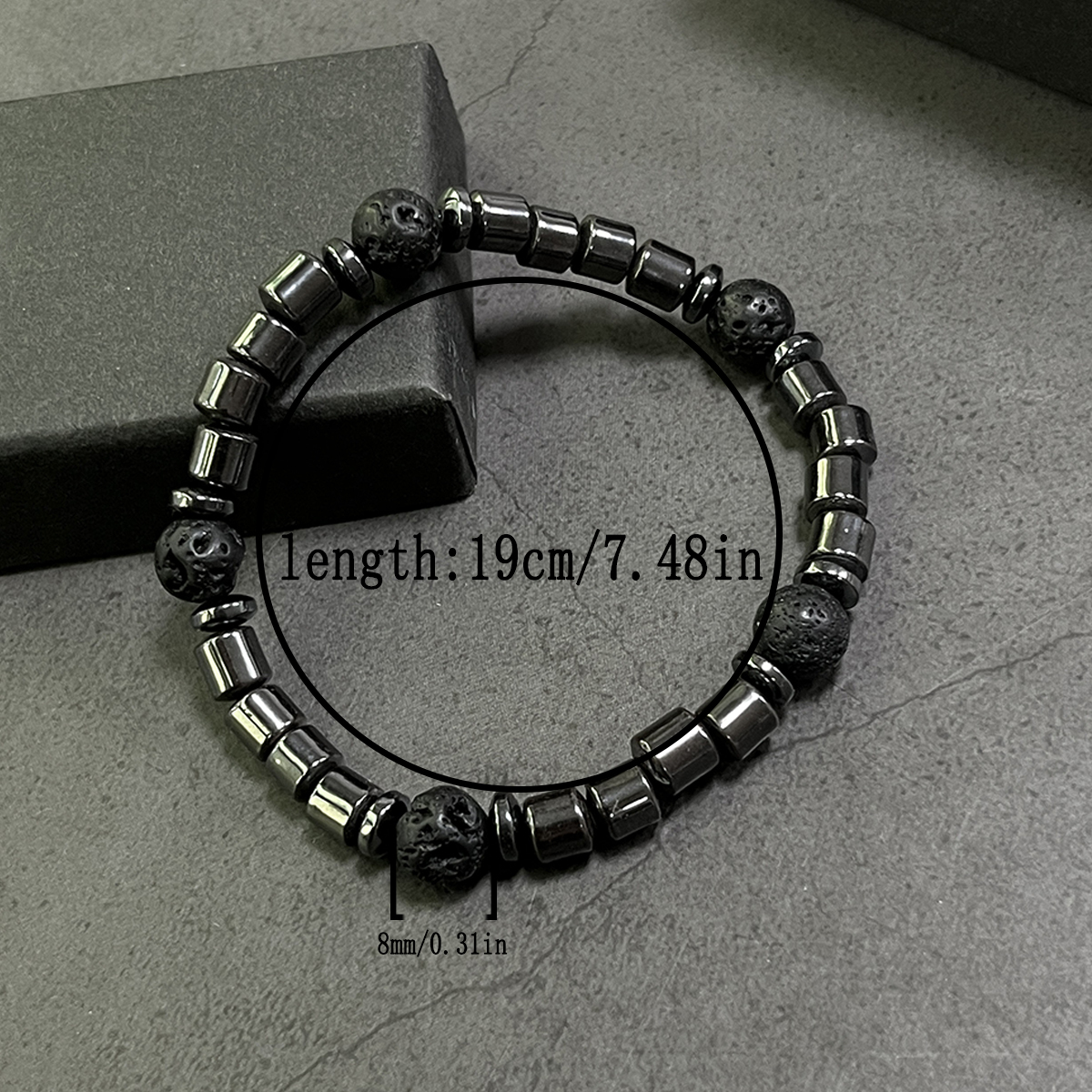 Pulsera de cuentas de hematita negra y piedra de lava