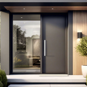 Porte d'entrée moderne de sécurité avec panneaux en alliage d'aluminium et en acier découpé au laser pour villa - Product Image 1