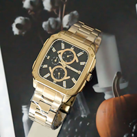 Montre à quartz carrée pour homme, cadran multifonction, bracelet en acier inoxydable doré, montre-bracelet décontractée pour homme, idéale pour un cadeau quotidien