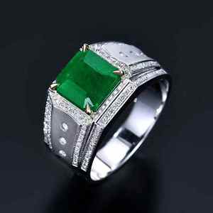 SGARIT 3.56ct <b>man</b> 18k gold vivid green Natural <b>emerald</b> <b>ring</b> 188pc 0.4ct Natural diamond gemstone size 8.43*8.74mm luxury Jewelry - Product Image 3