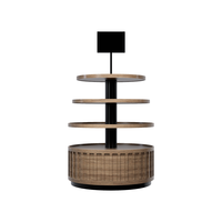 Table de présentation promotionnelle pour la vente au détail, design multi-niveaux pour un grand espace intérieur. Idéal pour la présentation de produits promotionnels en supermarché.