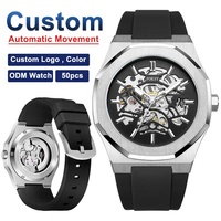 Montres mécaniques automatiques de luxe personnalisées avec votre propre logo, pour hommes, squelette, fond en acier inoxydable, fabriquées en Chine