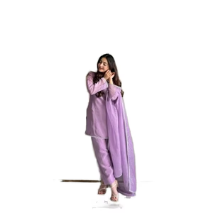 Ensemble Salwar Kameez de créateur pour femme en tissu de soie premium avec broderies Swarovski, comprenant un haut, un bas et un dupatta élégants - Product Image 4