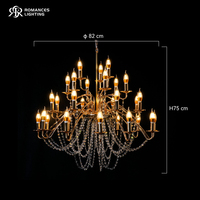 Lustre de luxe pour salle de mariage, 29 têtes, en cristal doré, avec bougies suspendues décoratives, pour mariage