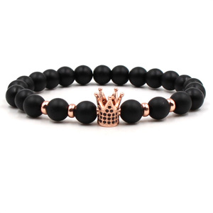 Vendita calda nero pietra lavica oro rosa bracciale rame ottone perline e diamante <span class=keywords><strong>rosario</strong></span> braccialetto gioielli - Product Image 1