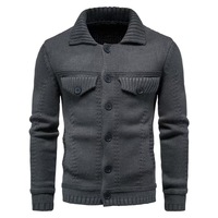 Cárdigan de Hombre a Rayas de Viscosa/Algodón, Casual, con Cuello Camisero, Cierre de Botón, Corte Ajustado, Manga Larga, Transpirable, Tejido de Punto, para Otoño