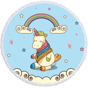 Peau Amical Absorbant Imprimé Microfibre Personnalisé <span class=keywords><strong>Licorne</strong></span> <span class=keywords><strong>Rond</strong></span> <span class=keywords><strong>Serviette</strong></span> <span class=keywords><strong>de</strong></span> Plage - Product Image 2