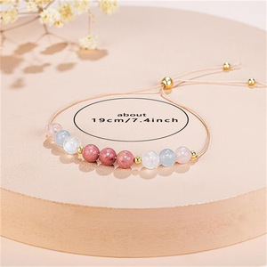 Healthy Pregnancy Crystal <b>Beaded</b> <b>Bracelet</b> Women Rose Quartz Aquamarine Moonstone Rhodinite <b>Gold</b> Plated Romantic Everyday Wear - Product Image 3