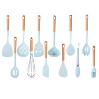 Ustensiles de cuisine antiadhésifs Manjia Blue, outils résistants à la chaleur, ensemble d'ustensiles de cuisine en silicone avec support, Cocina