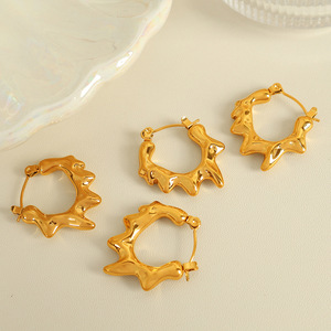 ต่างหูฮักกี้ โลหะผสมสังกะสีสีทอง ดีไซน์หยดน้ำลาวา เครื่องประดับแฟชั่นสำหรับผู้หญิง - Product Image 3