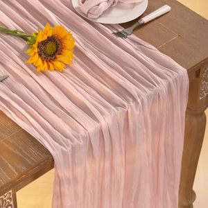 Chemin de table en gaze de coton rose poudré, style bohème, transparent, 157 pouces, pour table de printemps, mariage, baby shower, fête du thé - Product Image 4