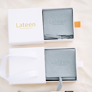 Custom Logo White Light Blue Velvet Sliding Drawer Jewelry Packaging <b>Gift</b> Box with Pouch for Ring Necklace Earrings Bracelet - Product Image 1