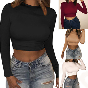 T-shirt personnalisé avec logo pour <span class=keywords><strong>femme</strong></span>, imprimé uni, élégant, à manches courtes, crop top, sexy - Product Image 5